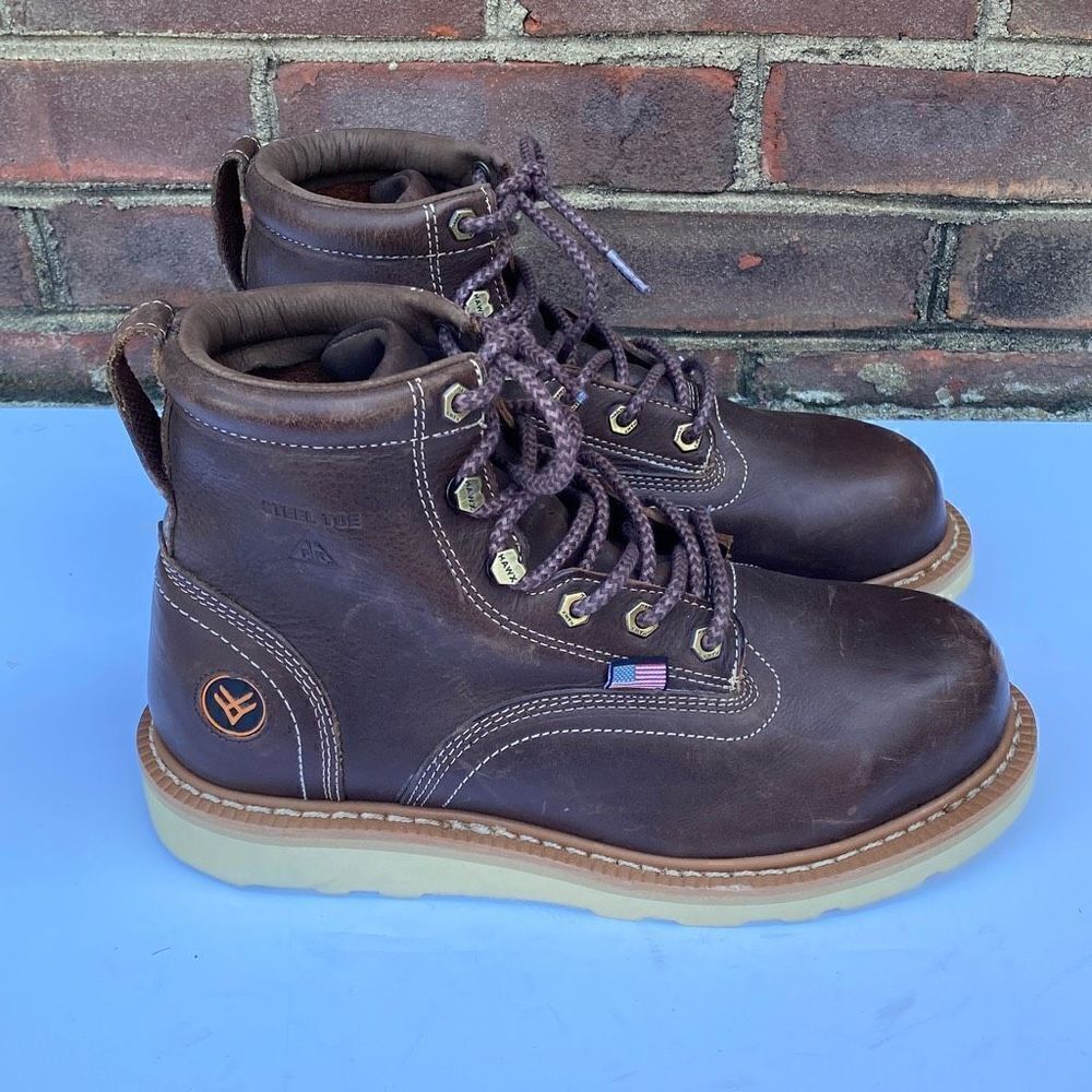 HAWX MEN'S USA WEDGE WORK BOOTS - STEEL TOE Size 9D